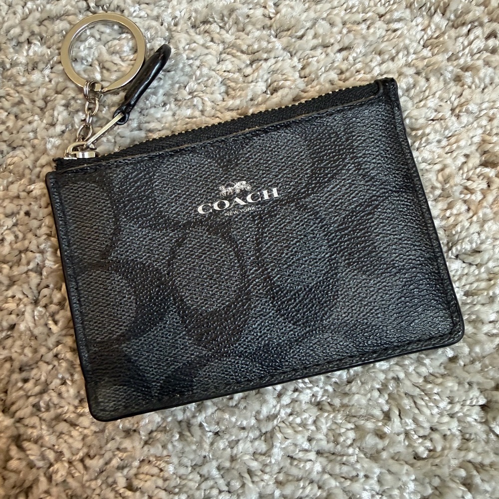 Coach Black Signature Zip Card Case Keyring